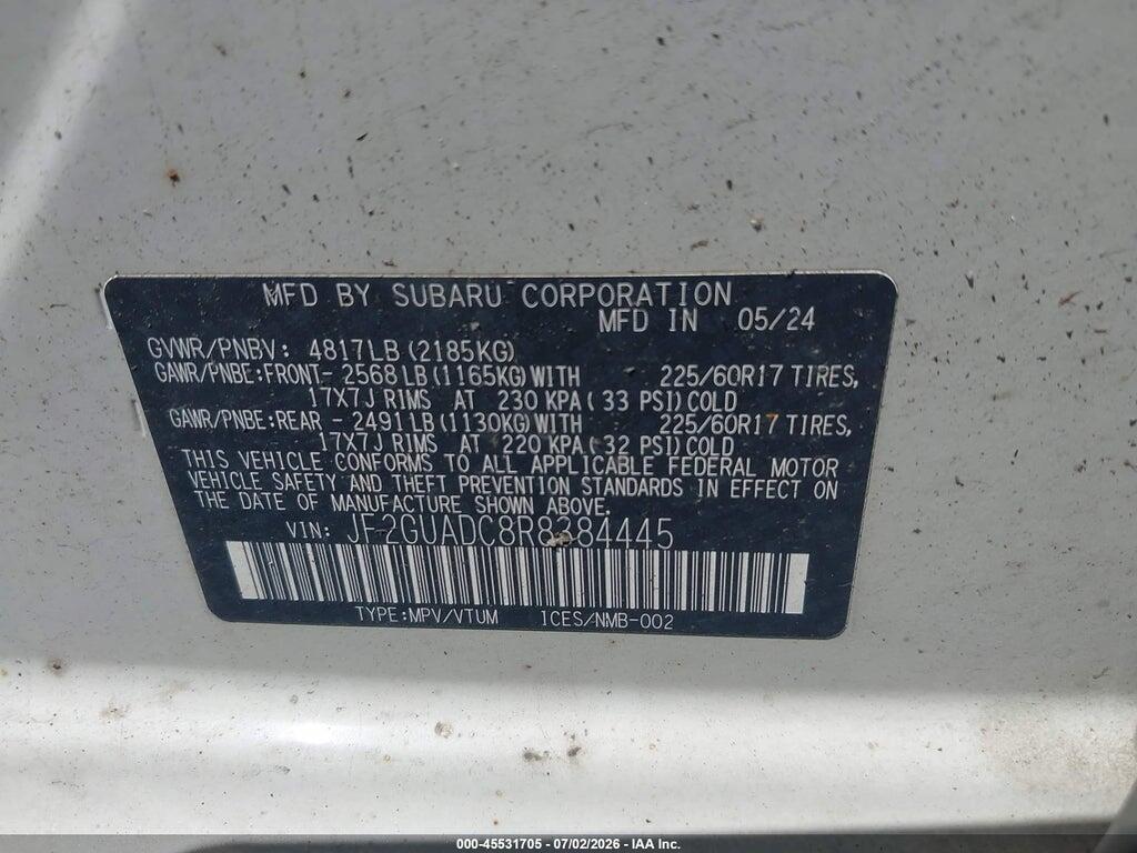 JF2GUADC8R8384445 2024 SUBARU CROSSTREK photo no. 9