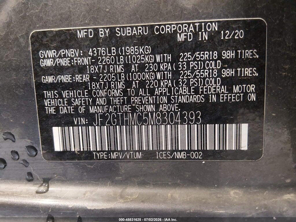 JF2GTHMC5M8304393 2021 SUBARU CROSSTREK photo no. 9