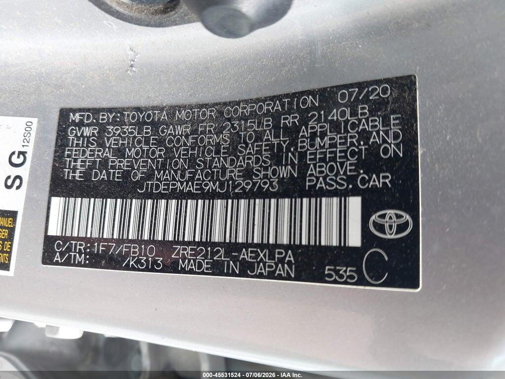 JTDEPMAE9MJ129793 2021 TOYOTA COROLLA photo no. 9