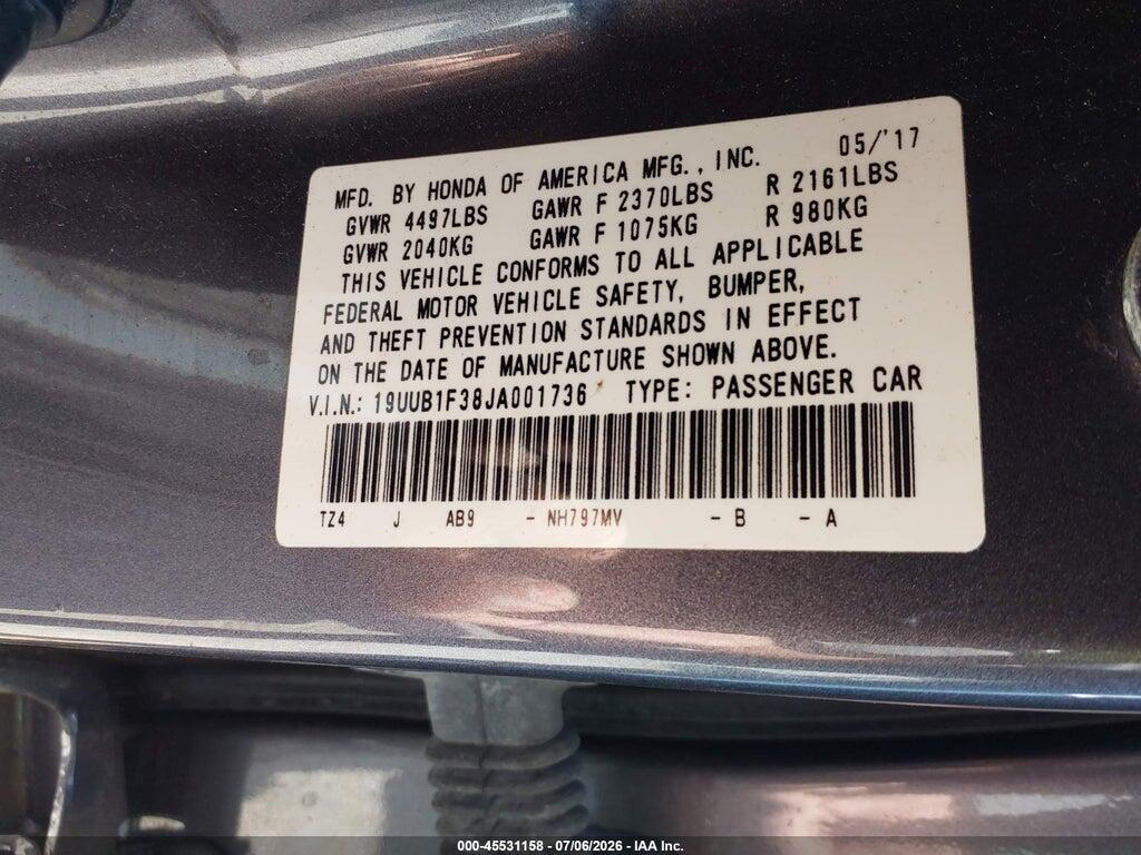 19UUB1F38JA001736 2018 ACURA TLX photo no. 9