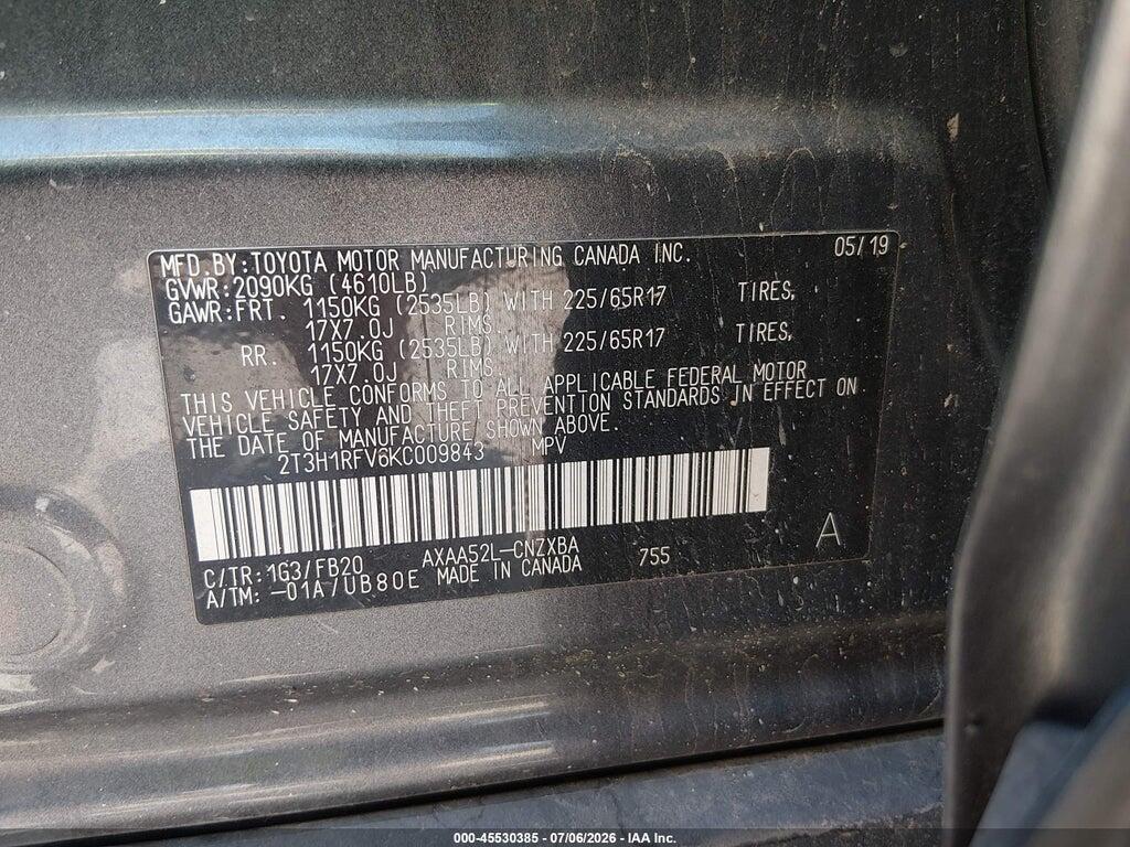 2T3H1RFV6KC009843 2019 TOYOTA RAV4 photo no. 9