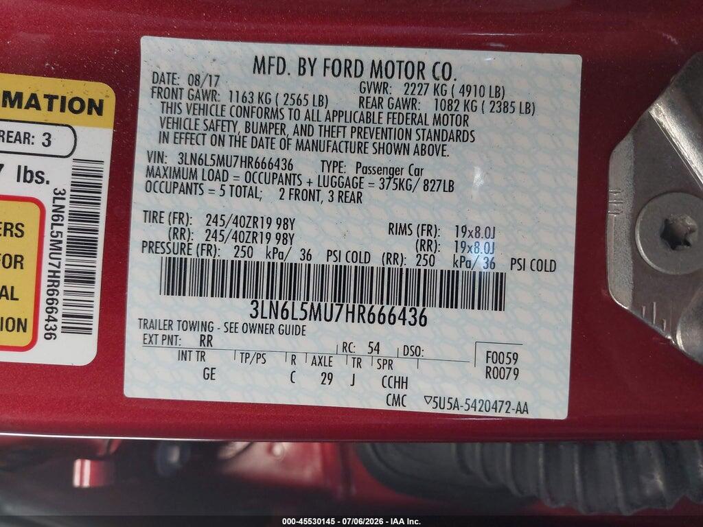 3LN6L5MU7HR666436 2017 LINCOLN MKZ HYBRID photo no. 9