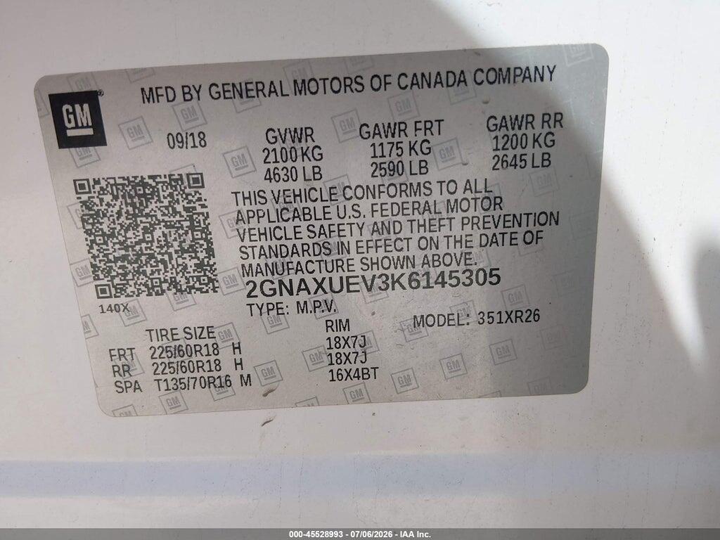 2GNAXUEV3K6145305 2019 CHEVROLET EQUINOX photo no. 9