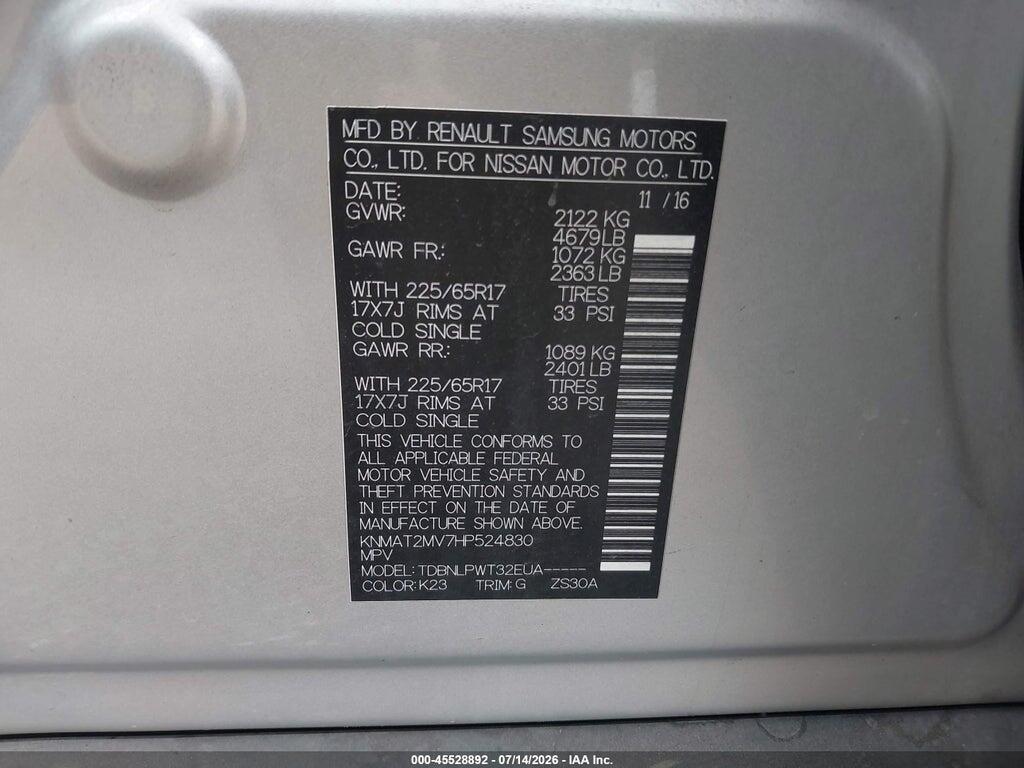 KNMAT2MV7HP524830 2017 NISSAN ROGUE photo no. 9