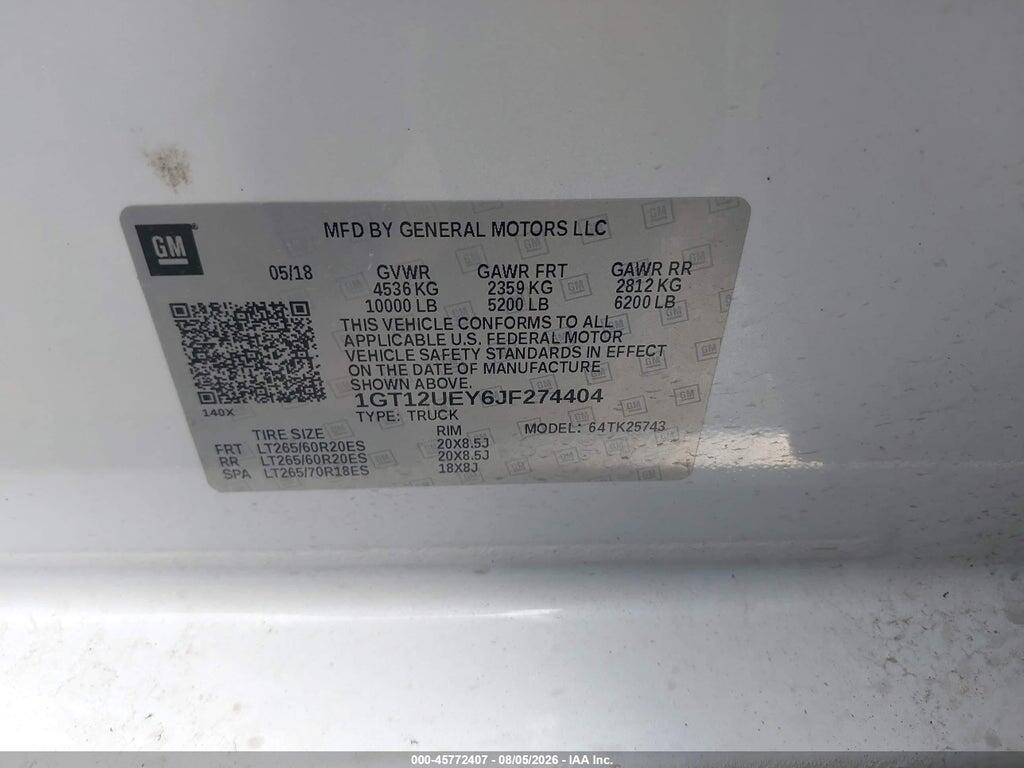 1GT12UEY6JF274404 2018 GMC SIERRA 2500HD photo no. 9