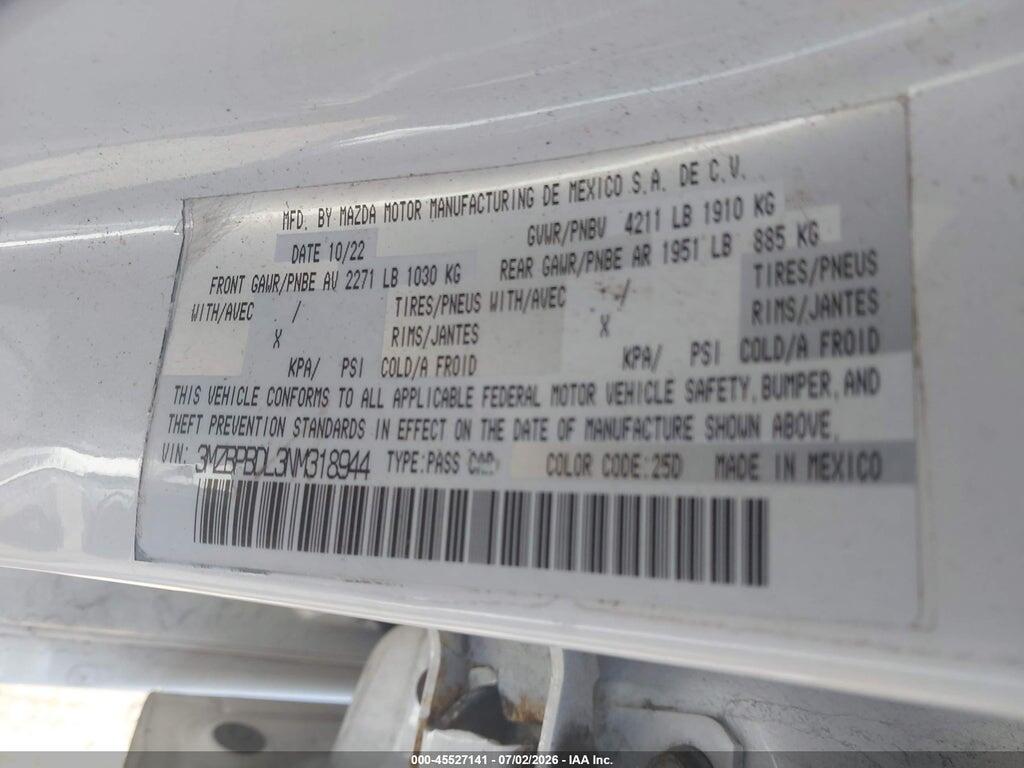 3MZBPBDL3NM318944 2022 MAZDA MAZDA3 photo no. 9