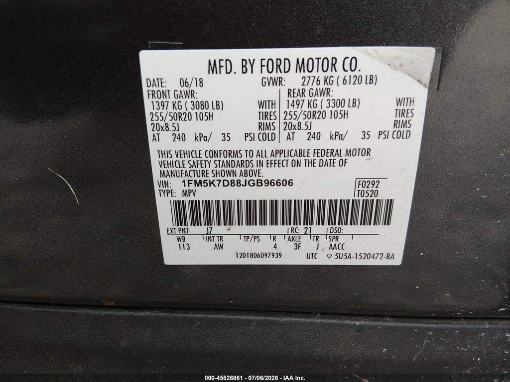 1FM5K7D88JGB96606 2018 FORD EXPLORER photo no. 9