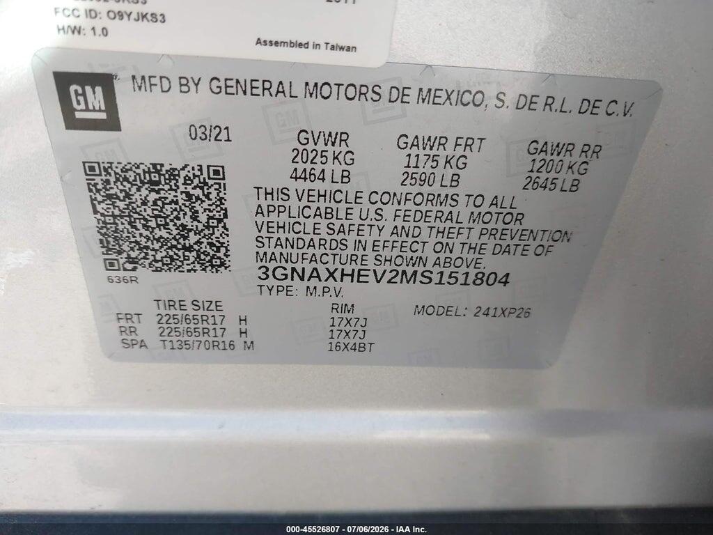 3GNAXHEV2MS151804 2021 CHEVROLET EQUINOX photo no. 9