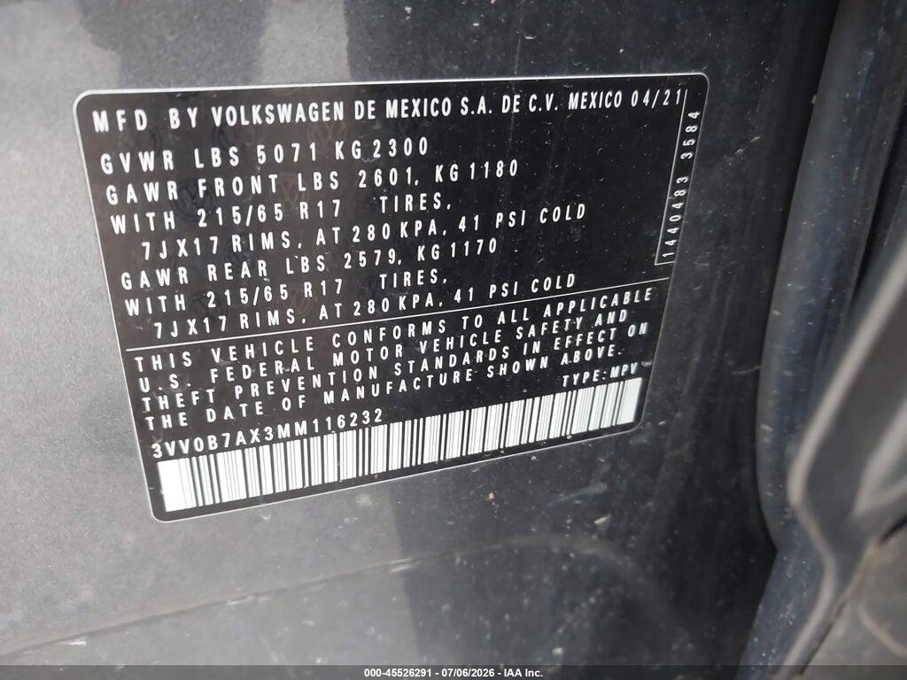 3VV0B7AX3MM116232 2021 VOLKSWAGEN TIGUAN photo no. 9