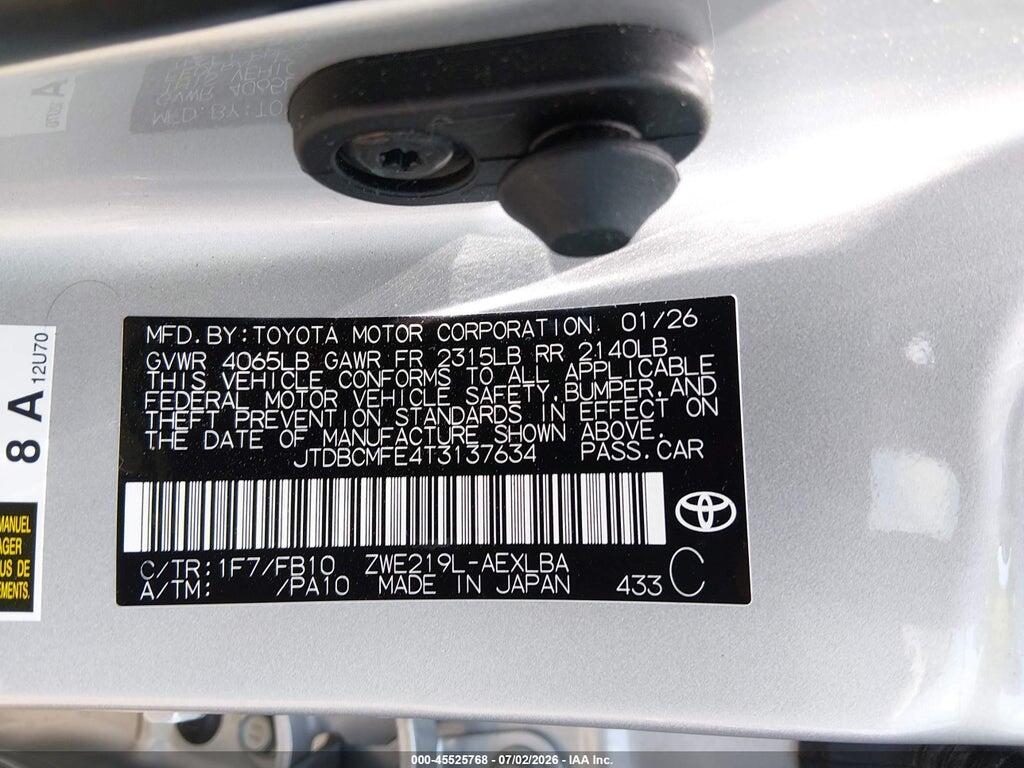 JTDBCMFE4T3137634 2026 TOYOTA COROLLA HYBRID photo no. 9