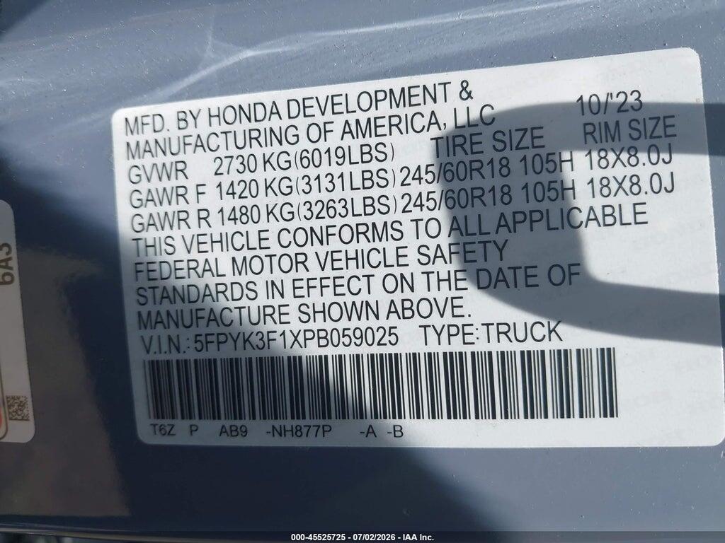 5FPYK3F1XPB059025 2023 HONDA RIDGELINE photo no. 9