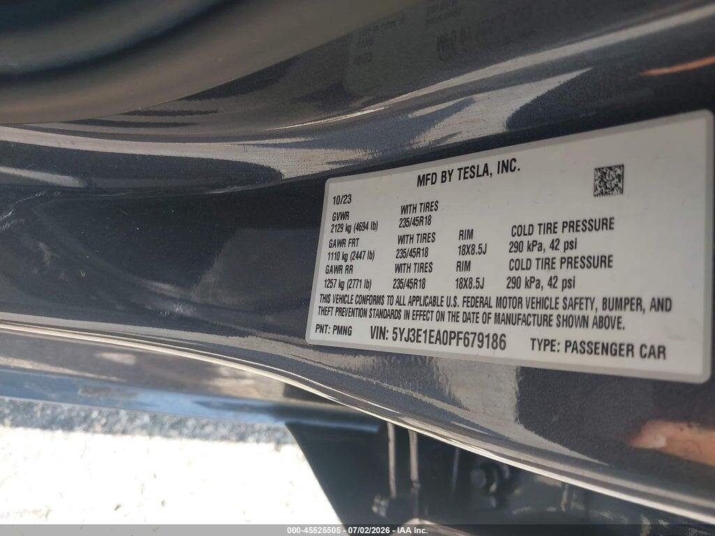 5YJ3E1EA0PF679186 2023 TESLA MODEL 3 photo no. 9