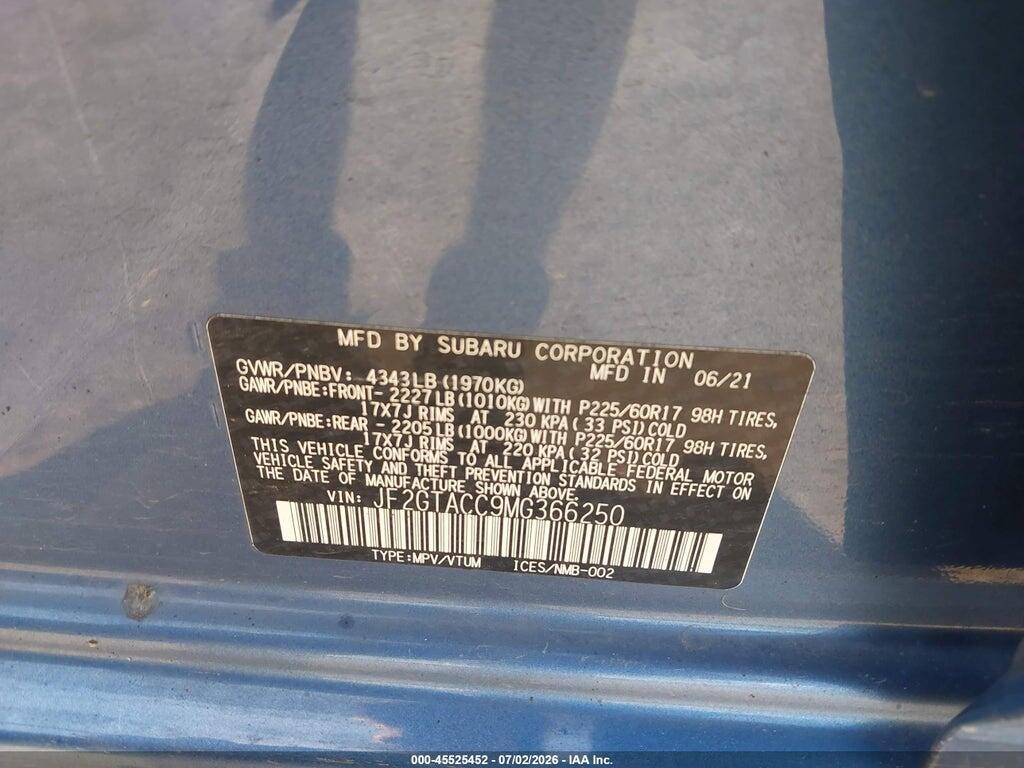 JF2GTACC9MG366250 2021 SUBARU CROSSTREK photo no. 9