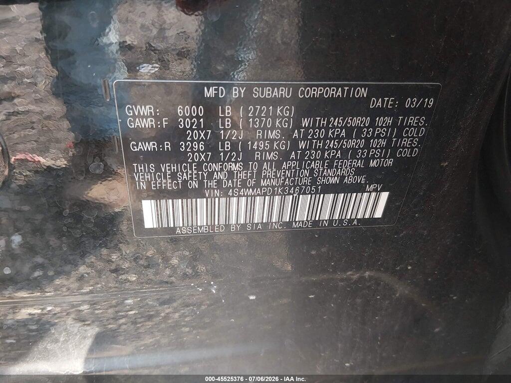 4S4WMAPD1K3467051 2019 SUBARU ASCENT photo no. 9