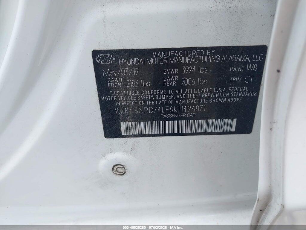 5NPD74LF8KH496871 2019 HYUNDAI ELANTRA photo no. 9