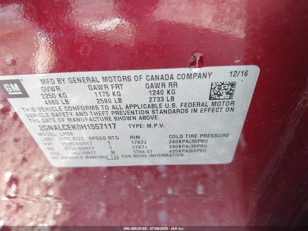 2GNALCEK0H1557117 2017 CHEVROLET EQUINOX photo no. 9