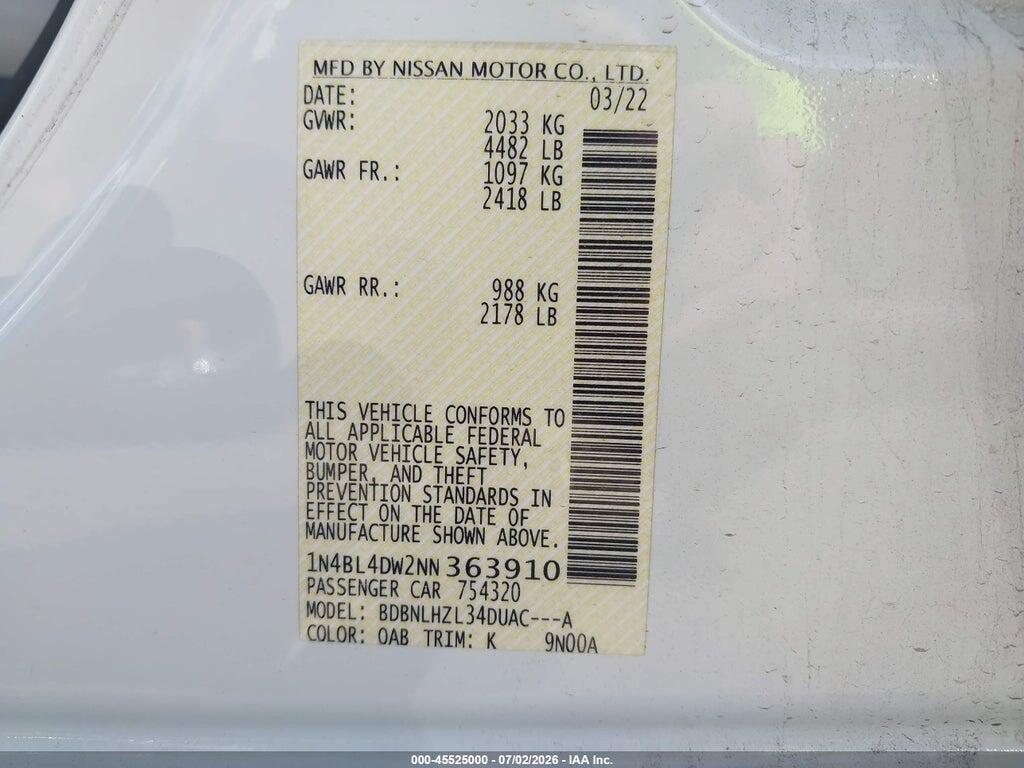 1N4BL4DW2NN363910 2022 NISSAN ALTIMA photo no. 9