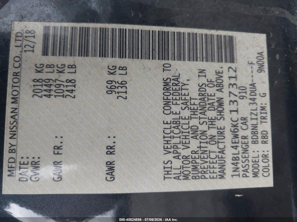 1N4BL4EW6KC137312 2019 NISSAN ALTIMA photo no. 9