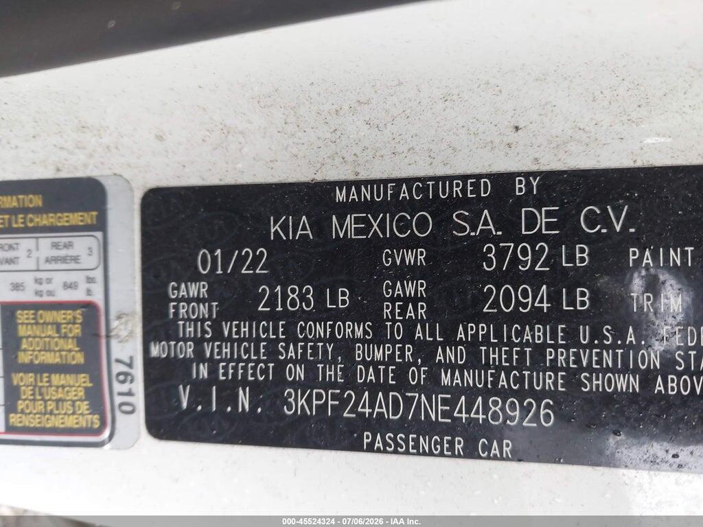 3KPF24AD7NE448926 2022 KIA FORTE photo no. 9