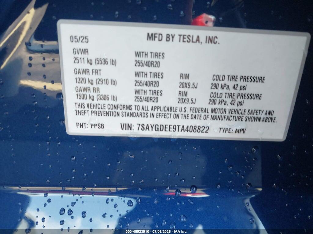 7SAYGDEE9TA408822 2026 TESLA MODEL Y photo no. 9