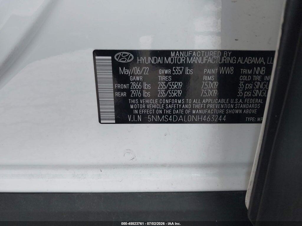 5NMS4DAL0NH463244 2022 HYUNDAI SANTA FE photo no. 9