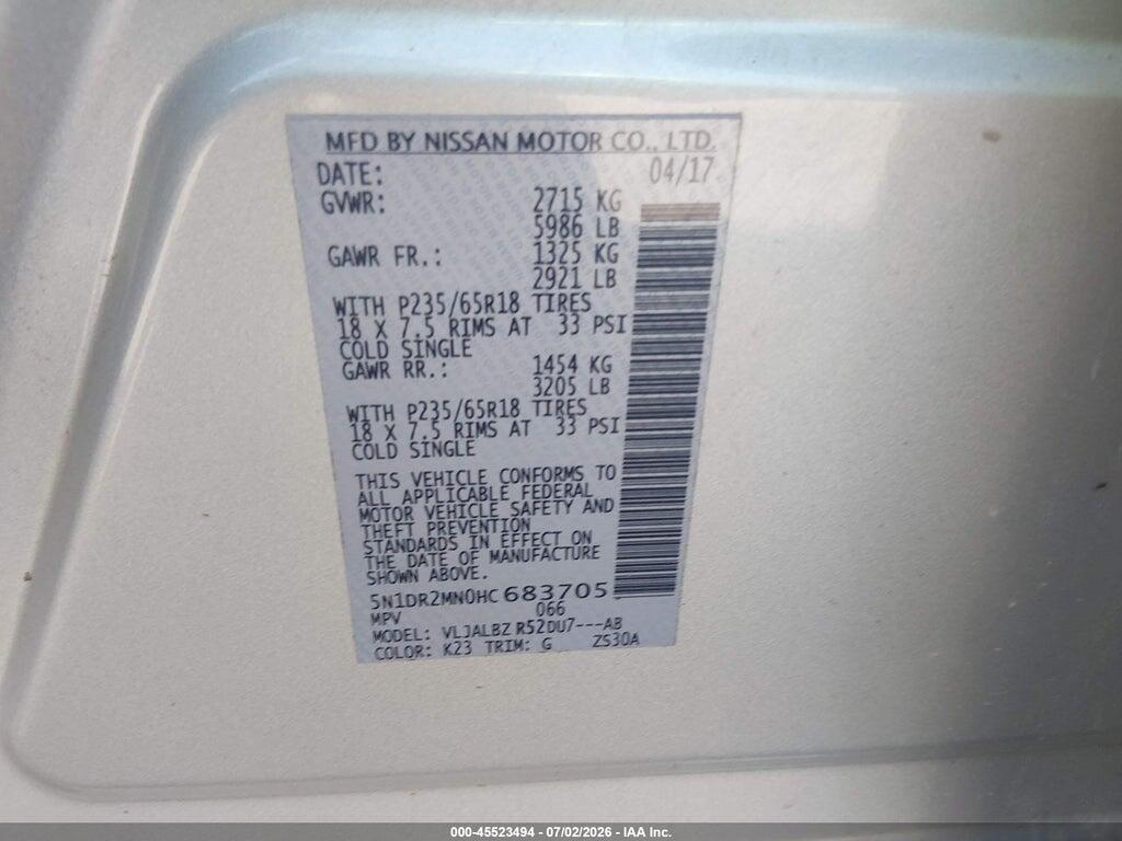 5N1DR2MN0HC683705 2017 NISSAN PATHFINDER photo no. 9