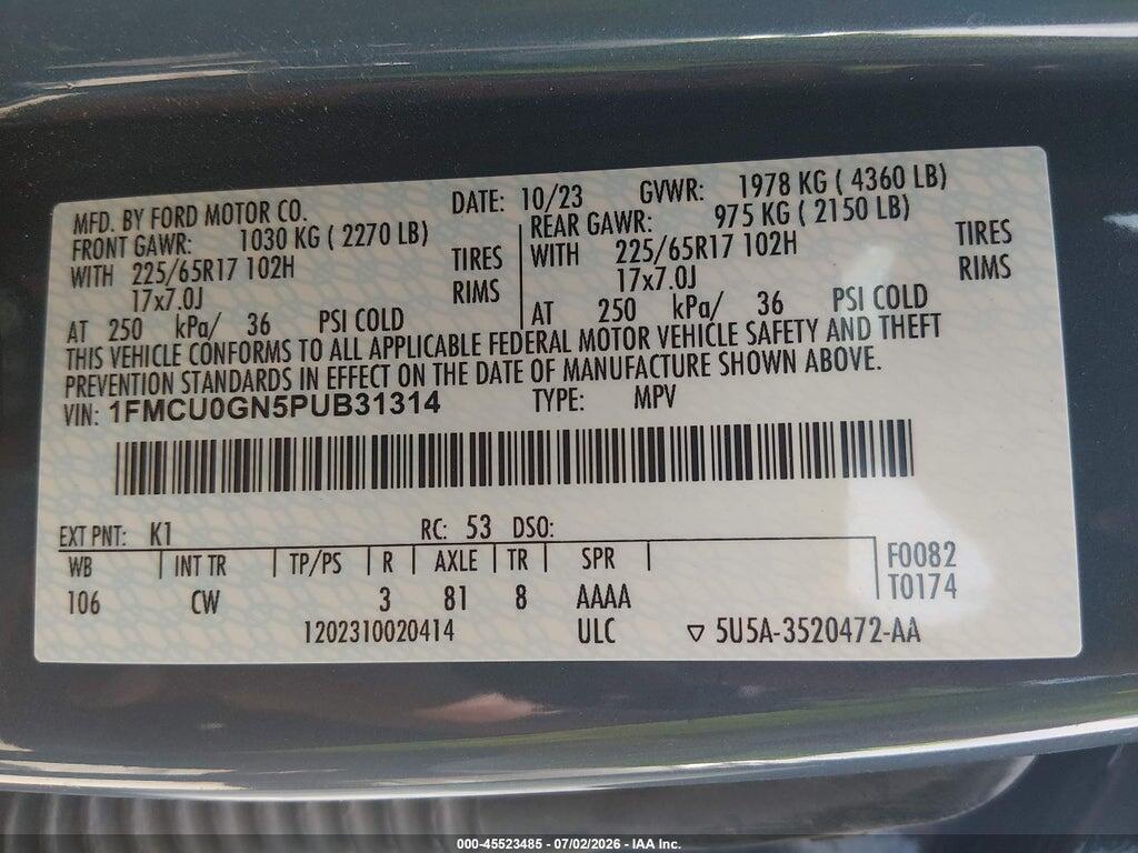 1FMCU0GN5PUB31314 2023 FORD ESCAPE photo no. 9