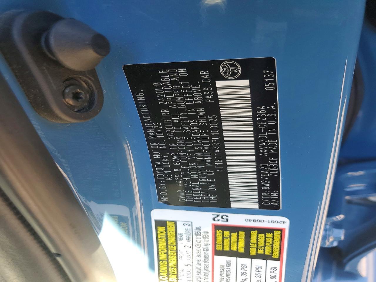 4T1G11AK3PU103025 2023 TOYOTA CAMRY photo no. 12