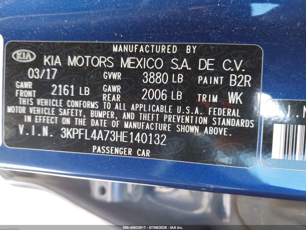 3KPFL4A73HE140132 2017 KIA FORTE photo no. 9