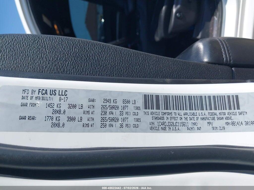 1C4RDJDG9JC115611 2018 DODGE DURANGO photo no. 9