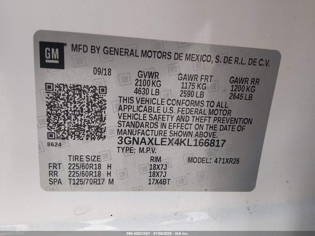 3GNAXLEX4KL166817 2019 CHEVROLET EQUINOX photo no. 9