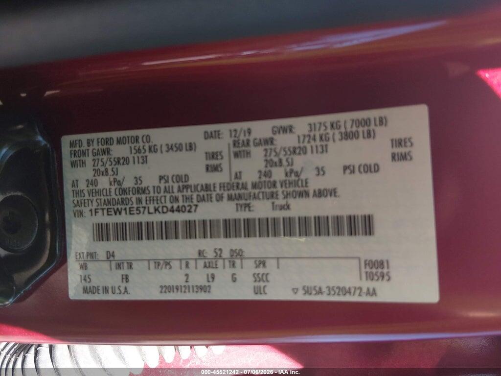 1FTEW1E57LKD44027 2020 FORD F-150 photo no. 9