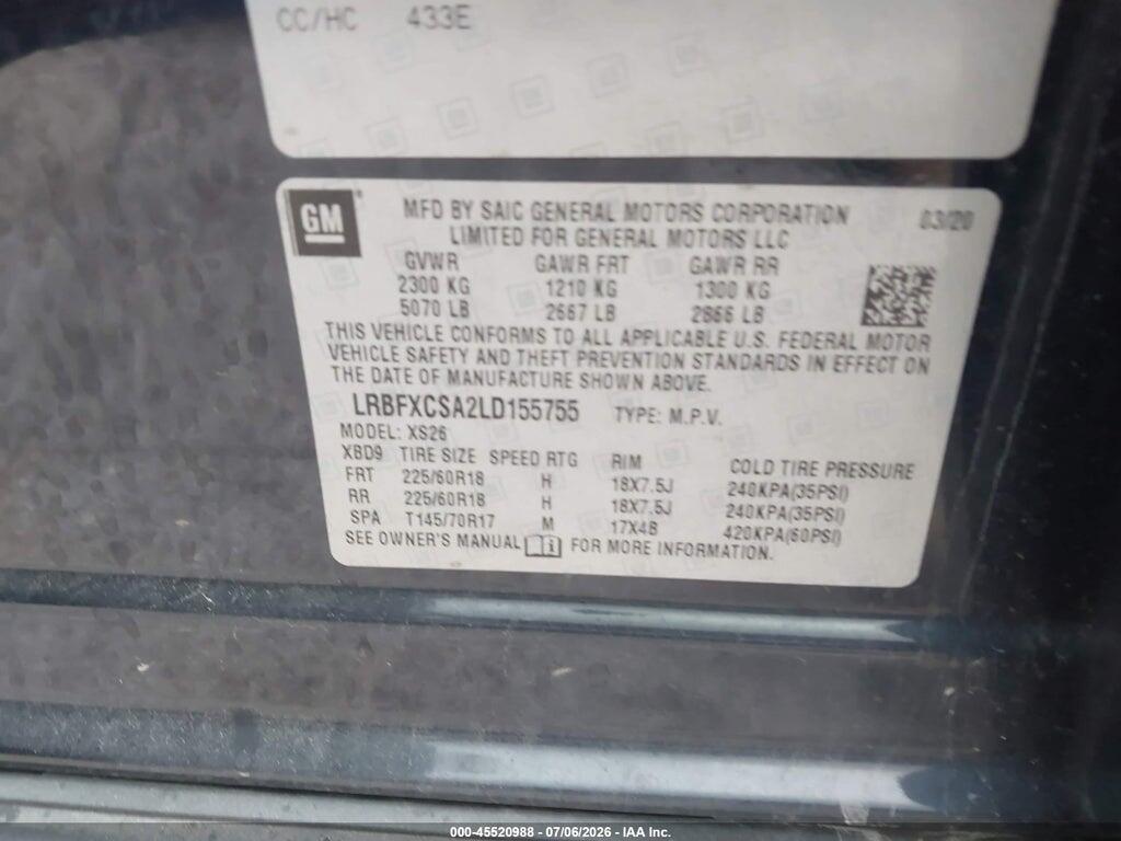 LRBFXCSA2LD155755 2020 BUICK ENVISION photo no. 9