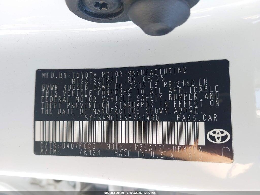 5YFS4MCE9SP251460 2025 TOYOTA COROLLA photo no. 9