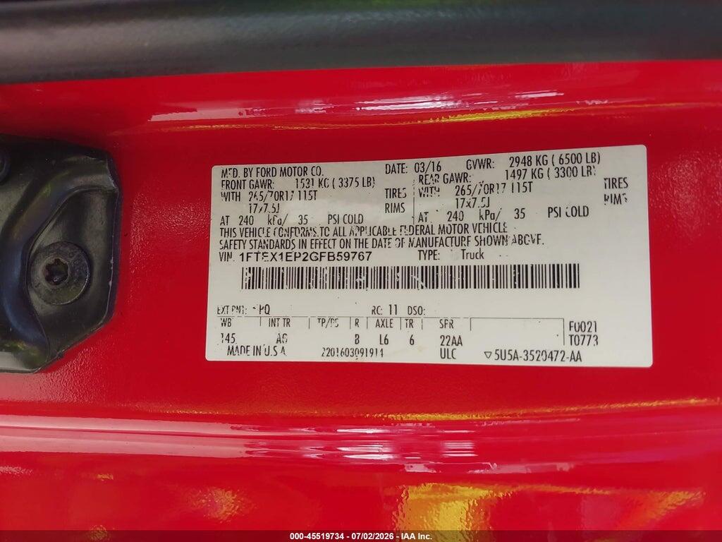 1FTEX1EP2GFB59767 2016 FORD F-150 photo no. 9