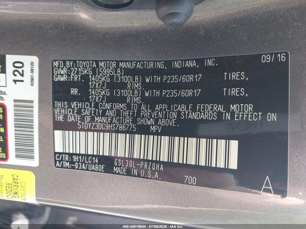 5TDYZ3DC9HS786775 2017 TOYOTA SIENNA photo no. 9
