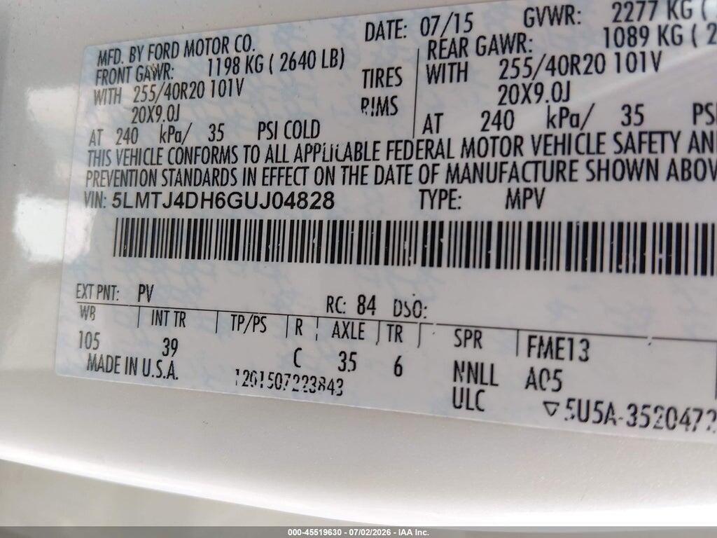 5LMTJ4DH6GUJ04828 2016 LINCOLN MKC photo no. 9