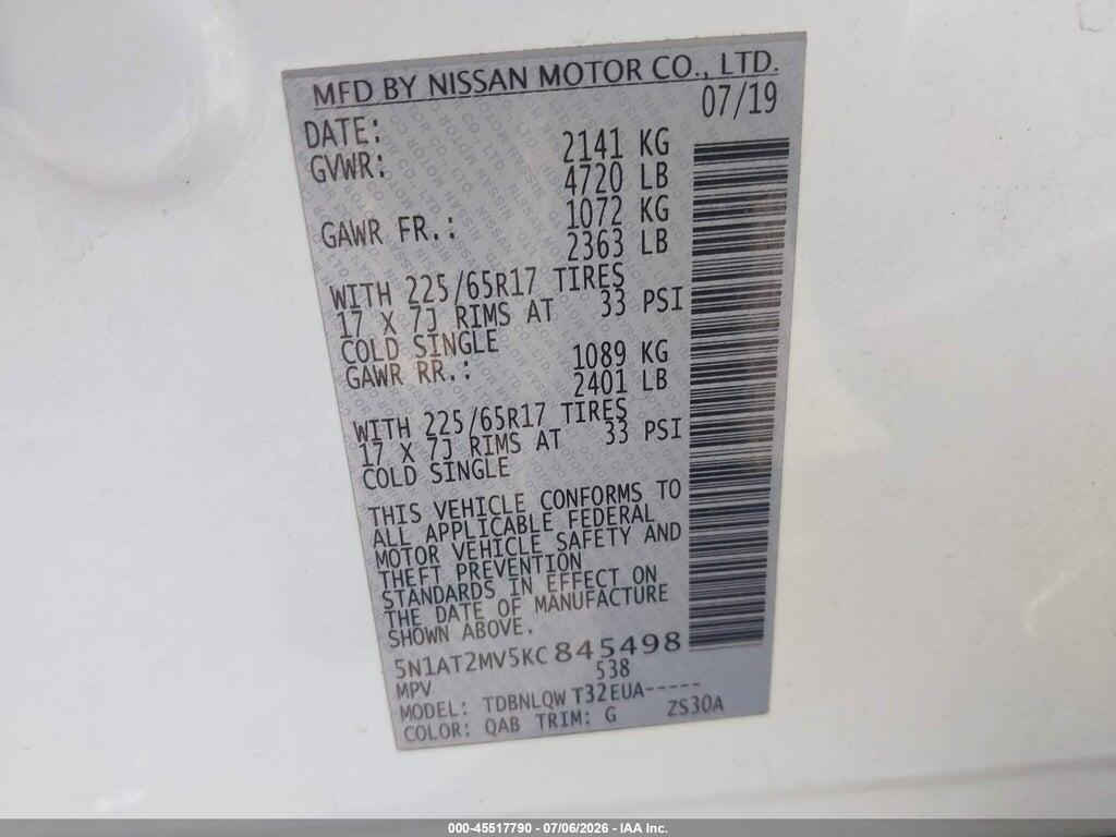 5N1AT2MV5KC845498 2019 NISSAN ROGUE photo no. 9