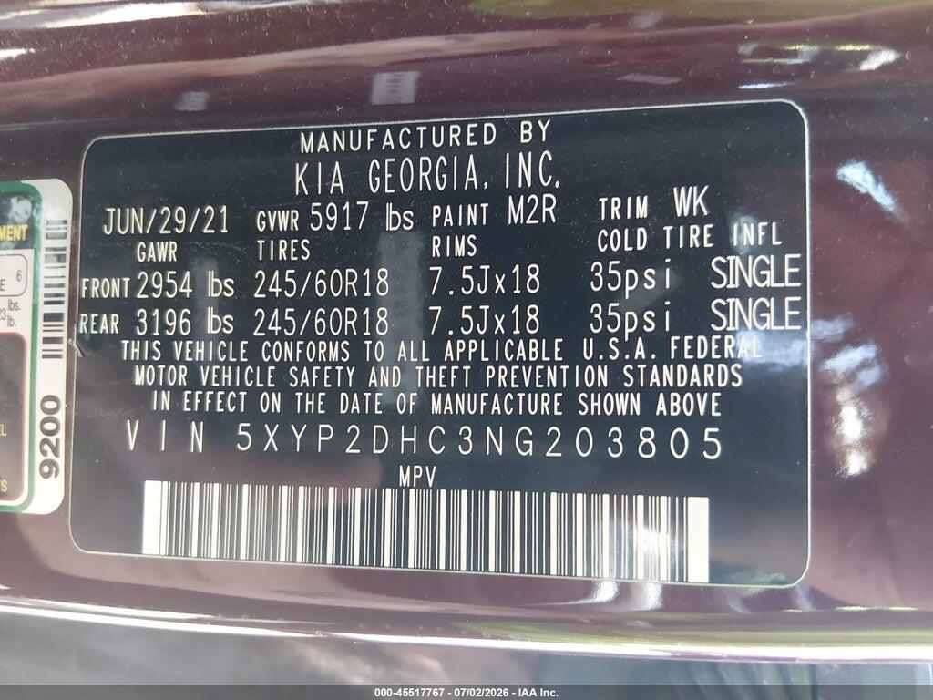 5XYP2DHC3NG203805 2022 KIA TELLURIDE photo no. 9