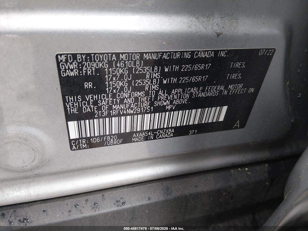 2T3F1RFV4NW291751 2022 TOYOTA RAV4 photo no. 9