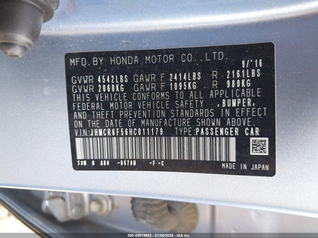 JHMCR6F56HC011179 2017 HONDA ACCORD HYBRID photo no. 9