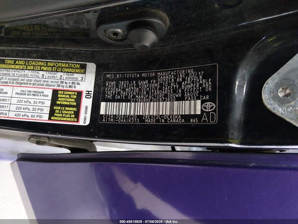 2T1BURHE3HC873650 2017 TOYOTA COROLLA photo no. 9