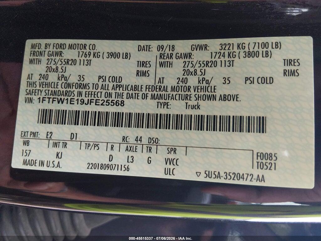 1FTFW1E19JFE25568 2018 FORD F-150 photo no. 9