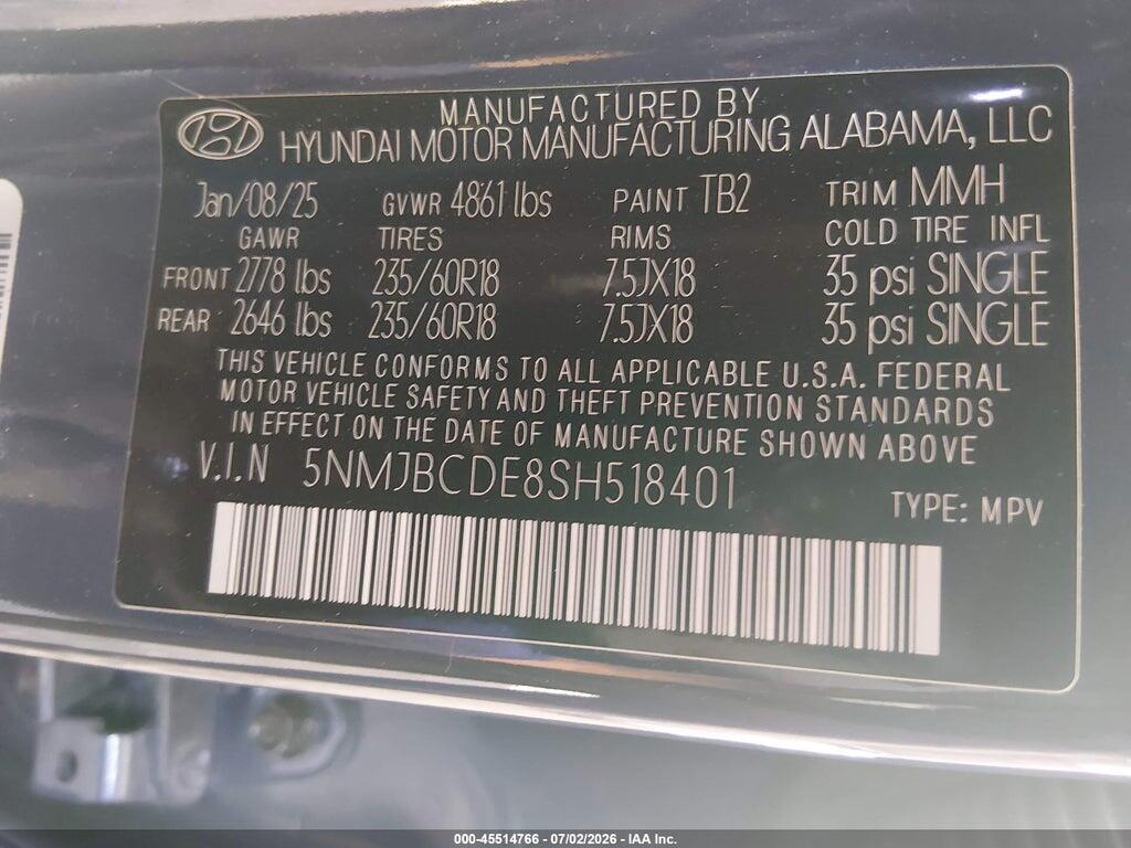 5NMJBCDE8SH518401 2025 HYUNDAI TUCSON photo no. 9