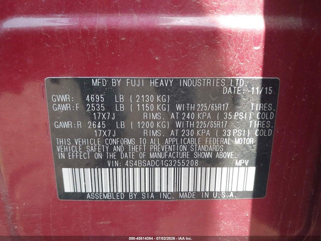 4S4BSADC1G3255208 2016 SUBARU OUTBACK photo no. 9