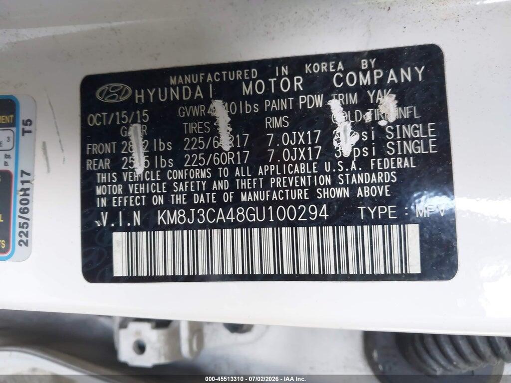 KM8J3CA48GU100294 2016 HYUNDAI TUCSON photo no. 9