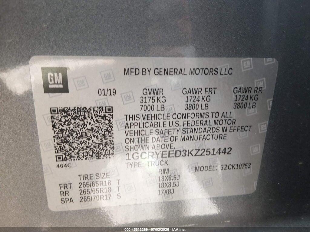 1GCRYEED3KZ251442 2019 CHEVROLET SILVERADO 1500 photo no. 9