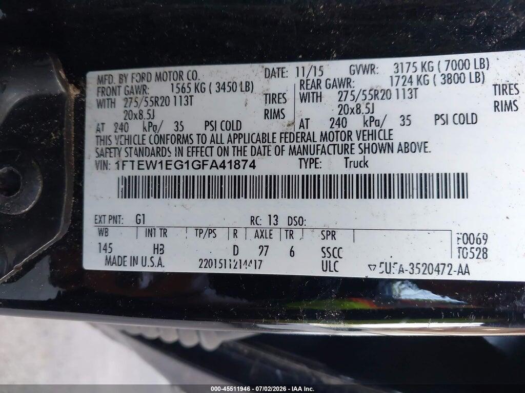 1FTEW1EG1GFA41874 2016 FORD F-150 photo no. 9