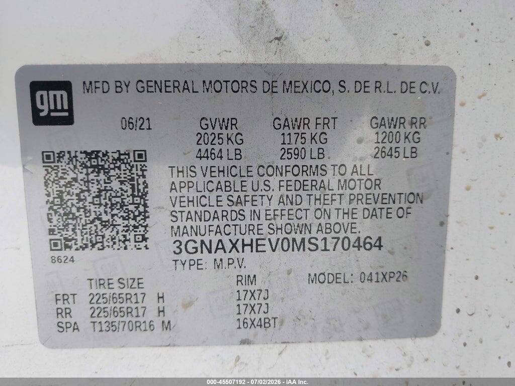 3GNAXHEV0MS170464 2021 CHEVROLET EQUINOX photo no. 9