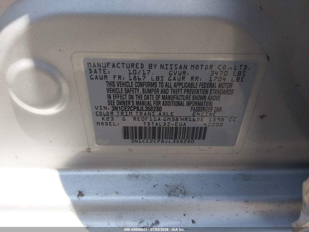 3N1CE2CP8JL358280 2018 NISSAN VERSA NOTE photo no. 9
